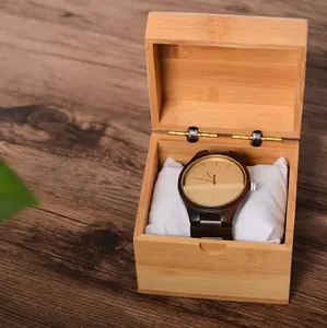 Caixa de pulseira de relógio de madeira personalizada, caixa de embalagem para presente de relógio de bambu