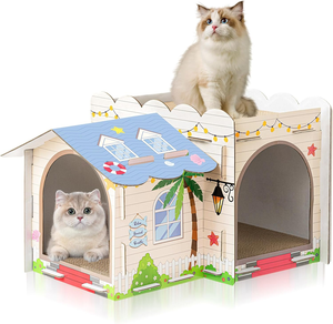 2 Story Cardboard Cat House with Scratcher Pad for Small Kitten Multi Level Durable Cat Condo & Villa for Small <b>Animals</b> - Product Image 1