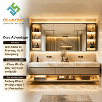Ensemble de meubles de salle de bain mural en bois massif style ferme moderne 2026 Juerte OEM avec lavabo en céramique, table complète et miroir LED argenté