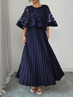 Nouvelle Robe Midi Élégante en Maille avec Cape et Patchwork pour Femmes Rondes, Collection Été 2026, Exportation Europe et Amérique