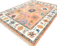 Tapis turc Oushak abstrait moderne et coloré, noué à la main, en laine/soie, épais, antidérapant, doux, pastel, résistant au feu, écologique, PET