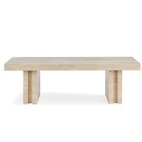 Table à manger rectangulaire en travertin massif de qualité supérieure, avec plateau en dalle et pieds à double socle, mobilier de salle à manger haut de gamme pour la maison.