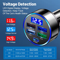Nouveau chargeur de voiture avec écran LED numérique 100W, adaptateur rapide 5 en 1, 4 ports USB, type C PD, station de charge pour voiture