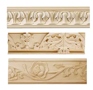 Wood Figurines Applique Wood Decal Carving Lines Carved Exquisite Natural Appliques Wooden Furniture Decor Lines