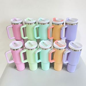 New USA Warehouse Blank Sublimation Glossy Matte <b>Macaron</b> H2.0 40oz Sublimation Tumbler With Handle and Straw - Product Image 4