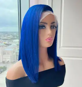 XBL büyük stok renkli bob peruk satış 13x6 dantel frontal İnsan saç peruk üst mavi peruk İnsan saç dantel ön siyah kadınlar için
