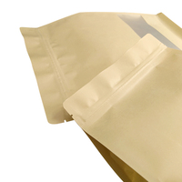 Sachets à fond plat en papier kraft brun à faible MOQ avec fenêtre, fermeture éclair, sacs en plastique à soufflet pour emballage alimentaire de collations et sachets refermables