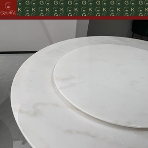 Mesa de Comedor Redonda de Mármol Blanco de Lujo GOLDKING con Vetas Grises, Tapa Giratoria y Pedestal de Piedra Natural Apilada, OEM ODM Directo - Product Image 5