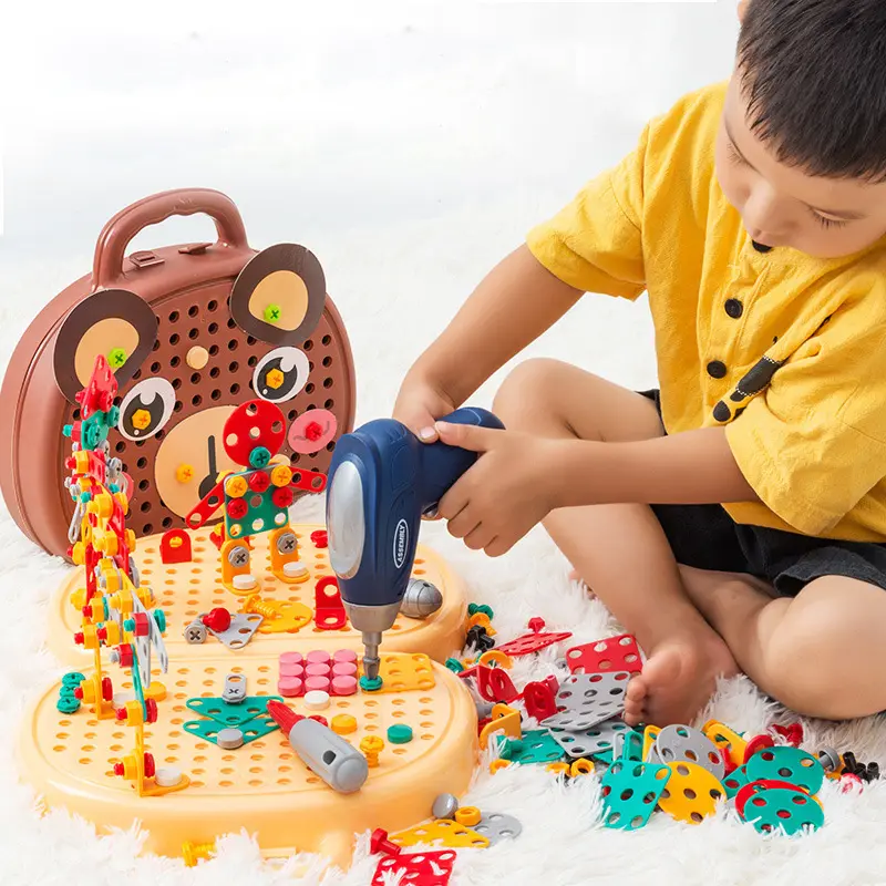 Trẻ Em Điện Khoan Hộp Công Cụ Khoan Trò Chơi Công Cụ Đồ Chơi Montessori Vít Câu Đố Kid Giả Vờ Chơi Đồ Chơi Quà Tặng