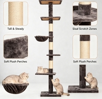 Tour verticale pour chat du sol au plafond avec plusieurs plateformes de repos, hamac suspendu et poteau à gratter en sisal pour petits appartements