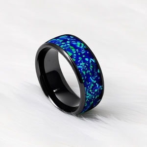 Bague de mariage 8 mm en carbure de tungstène noir bombé avec incrustation d'<span class=keywords><strong>opale</strong></span> bleue écrasée, alliance, bague de promesse pour homme, femme, unisexe - Product Image 2