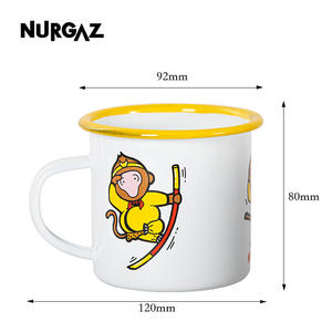 NURGAZ Tasse en émail blanche avec bord jaune, design Wukong, pour camping et extérieur, forme ronde 07024 - Product Image 3