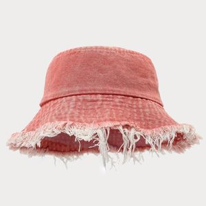 New Design Fashion Trendy Frayed Edge Brim Denim Bucket <b>Hat</b> Frayed Brim Street Vintage Fishing <b>Hat</b> - Product Image 4