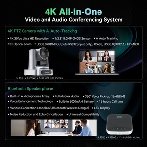 Solution de visioconférence tout-en-un - Caméra PTZ 4K avec suivi IA et haut-parleur intégré, connexion flexible pour réunions d'entreprise - Product Image 3