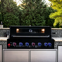 Brûleurs indépendants les mieux notés en acier inoxydable noir 304 hybride gaz/charbon de bois moderne pour la cuisson en plein air toute l'année