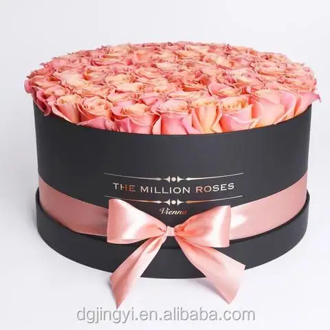 Luxo grande papel redondo flor display presente embalagem caixa atacado com fita cilindro flor buquê caixa fita decorativa