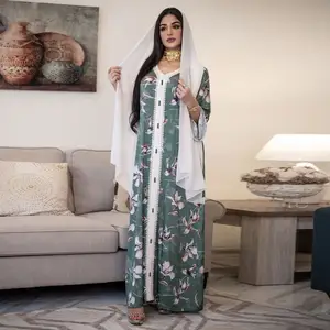 2024 nouveau CY009 Abaya femmes robe musulmane dubaï Jilbab été Floral tenue décontractée manches amples Maxi longues robes sans Hijab