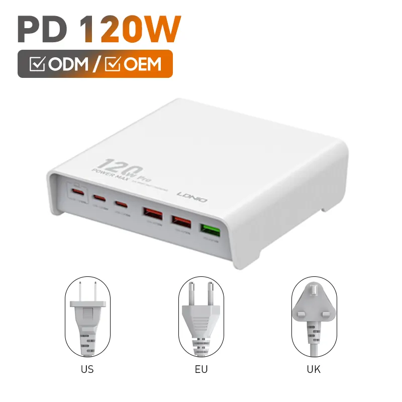 LDNIO Q605 2023, новое настольное USB-зарядное устройство 120 Вт, 5 В, с OTP-защитой, совместимым с устройствами Apple и Android