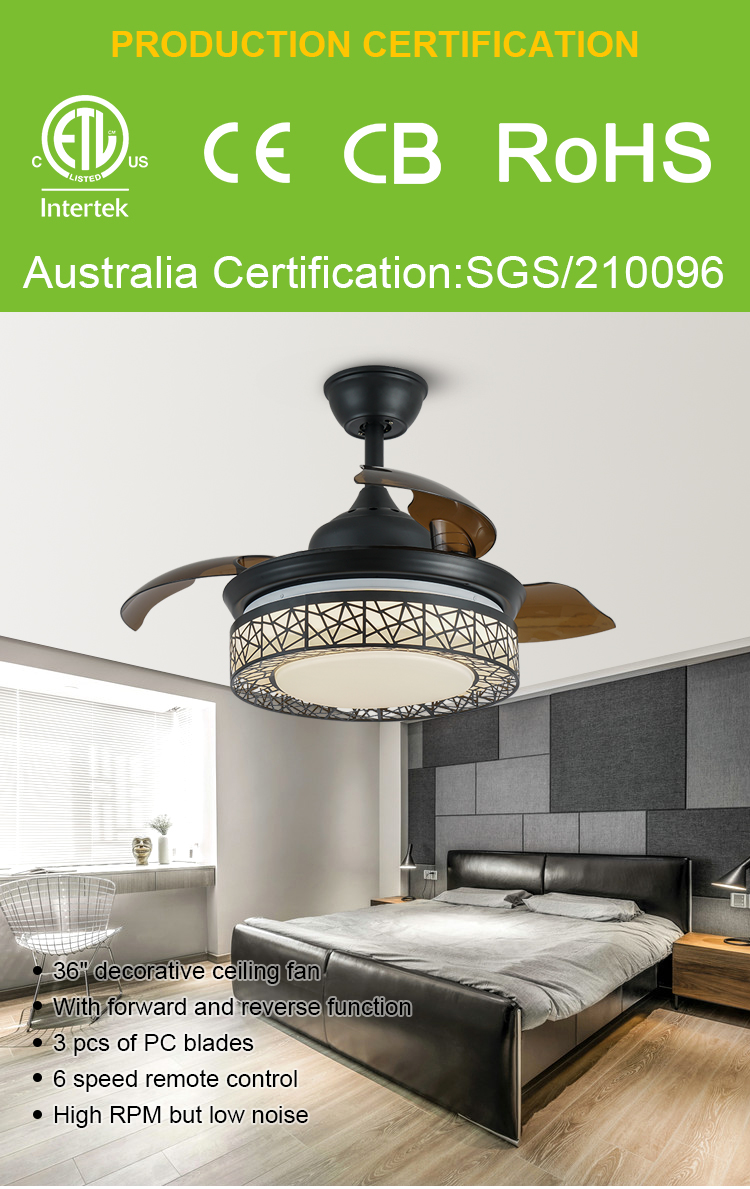 Breezelux retractable ceiling fan with light