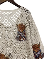 Pull en tricot pour femme motif vache des Highlands 2026, style Western Bohème, col en V, coupe oversize, maille pointelle, 100% Polyester, imprimé numérique