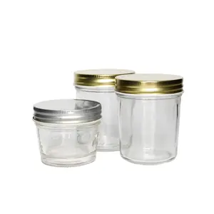 Frascos de vidro de caviar transparente sem ar para preservas, 4 onças, 8 onças, 12 onças e 16 onças, com tampa de metal e rosca