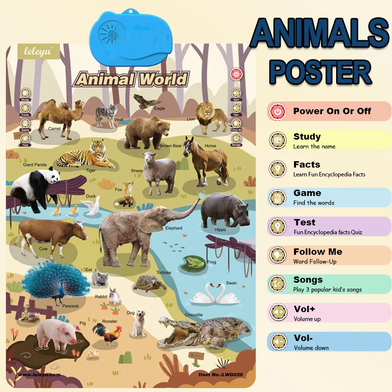 LWG020 Cheap Learning Toy for Kids Studying Animal Names and Fun Facts Talking Poster Interesting Game Toy