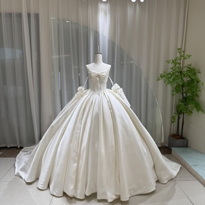 Lsoy059 Modern Romantic Ivory Corset <b>Wedding</b> Dress Sweetheart Neckline Chapel Train Bow Bodice Pearl Satin Ball Gown for Formal - Product Image 1