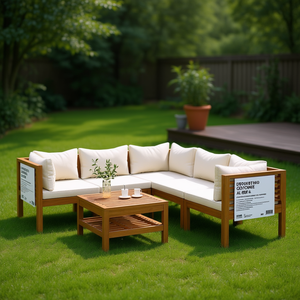 Solid Acacia Wood Garden <b>Sofa</b> <b>Set</b> Cream Modular Design Outdoor Furniture D0100HX6X78 - Product Image 3