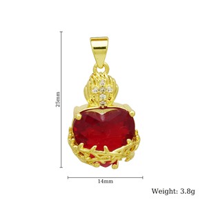 <span class=keywords><strong>Colgante</strong></span> de Corazón <span class=keywords><strong>Rojo</strong></span> Intenso HD408 al por Mayor con Circonita Grande, Hecho de Latón Bañado en Oro de 18K, Accesorio para Collar - Product Image 6