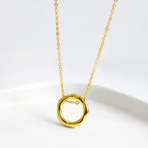 Perhiasan baru kalung Choker perak murni 925 segi empat tidak beraturan berlapis emas 18K untuk wanita