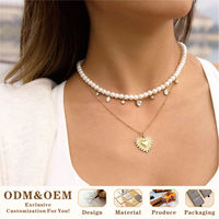 Kalung Perhiasan Fashion Lapis Emas 18K Baja Anti Karat Tahan Air dan Tidak Luntur dengan Liontin Mutiara Imitasi Mewah nan Chic