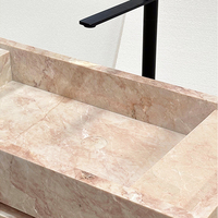 Lavabo rectangulaire moderne en marbre rose Cammy Stone sur piédestal, personnalisable pour appartements, hôtels, villas de luxe