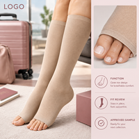 Chaussettes de compression à bout ouvert, à bord lisse, pour le soutien du mollet, avec ajustement gradué, largeur plus large, certifiées, pour le voyage, avec tableau de mesure