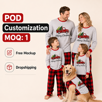 Ensemble de pyjamas assortis pour la famille en polyester à carreaux gris camionnette de Noël personnalisé pour hommes, femmes et enfants, livraison directe POD MOQ 1PC