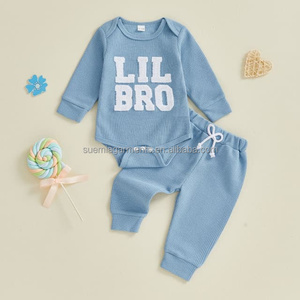 Conjunto de Ropa para Bebé y Niño Pequeño, Estilo Waffle Chic, con Bordado de Letras <span class=keywords><strong>LIL</strong></span> BRO, Personalizado de Fábrica, MOQ Bajo - Product Image 2