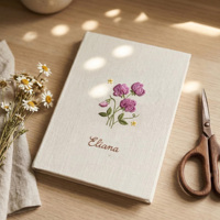 Carnet A5 en lin blanc à couverture rigide, motif floral minimaliste, avec lignes dorées, pour notes, journalisation, croquis, cadeau