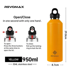 RevoMax 950ML 32oz çift duvar vakum yalıtımlı paslanmaz çelik spor salonu içecek Tumbler seyahat su şişesi