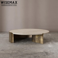 WISEMAX FURNITURE Ensemble de table basse en acier inoxydable et travertin de luxe italien haut de gamme pour salon, hall d'hôtel, café, villa