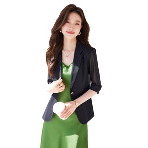 Women's White Three Quarter Sleeve Suit Set Solid Color Polyester Blazer Summer 2025 Professional Attire - Product Image 5