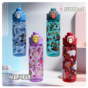 ขวดน้ำพลาสติกลายการ์ตูน 500 มล. ป้องกันการรั่วซึม พร้อมหลอดดูด สำหรับเด็ก ใช้สำหรับเดินป่า กิจกรรมกลางแจ้ง และกลับไปโรงเรียน - Product Image 3
