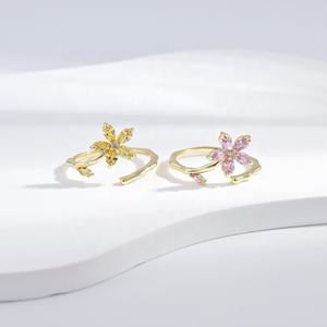 Anillo de plata de ley 925 con circonita en forma de flor, ajustable, chapado en oro, con piedra rosa y amarilla, para niñas, anillos delicados y finos, precio de fábrica. - Product Image 2