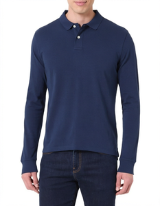 Polo à manches longues pour homme, 100% coton, tricoté, uni, décontracté, pour le golf - Product Image 1