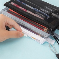 Grande trousse à crayons en nylon avec fermeture éclair transparente en maille, idéale pour les élèves, parfait pour un cadeau