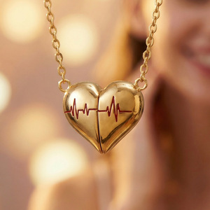 Collier pendentif personnalisé en forme de ligne ECG, plaqué or PVD, chaîne en acier inoxydable, bijoux minimalistes pour couple, pour lui et pour elle - Product Image 2