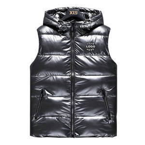 Custom Logo Men's Hooded Winter Vest Black Polyester Windproof Zipper Front Pockets Casual Outerwear - Product Image 3