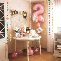 Décorations de fête d'anniversaire style Ins : Guirlande murale et rideaux de porte avec lettres anglaises et drapeaux pour fond de fête