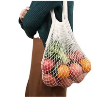 Sacola de algodão reutilizável e reutilizável, bolsa dobrável de malha vegetariana grande, para compras