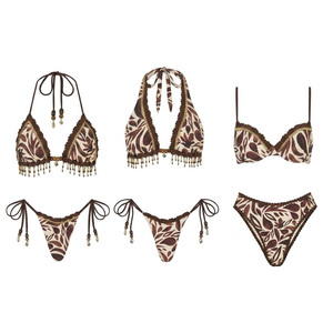 Conjunto de Bikini de Dos Piezas con Borlas Tejidas a Mano, Diseño Personalizado Ecológico, con Cuentas y Lazos Laterales - Product Image 1