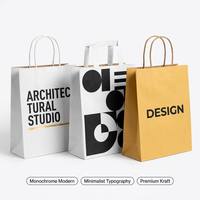Sac de shopping en papier kraft minimaliste avec logo personnalisé, fond carré, poignées torsadées, écologique, chic, recyclable, sac cadeau en gros