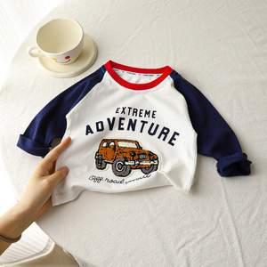 T-shirt à manches longues pour enfants, en pur coton, avec appliques d'animaux de dessin animé, pour garçons, vêtements de printemps et d'automne, chemise de base multicolore, 80cm-160cm - Product Image 2